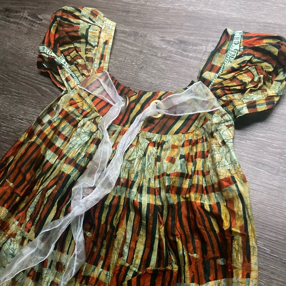 Green and Orange Patterned Midi Dress Size Small - Picture 2 of 3